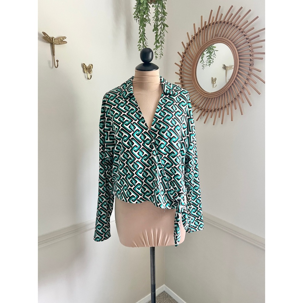 Vintage 70s Print Retro Tie Wrap Top